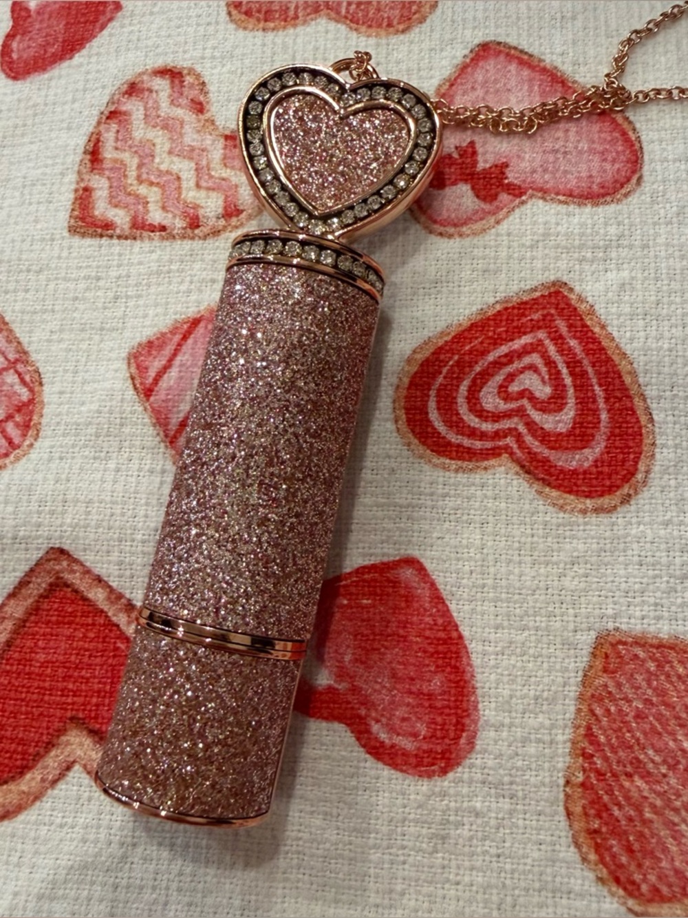 Brick Red Lipstick in a Glittery Pink Tube with a Mirror Heart on Top - NIB